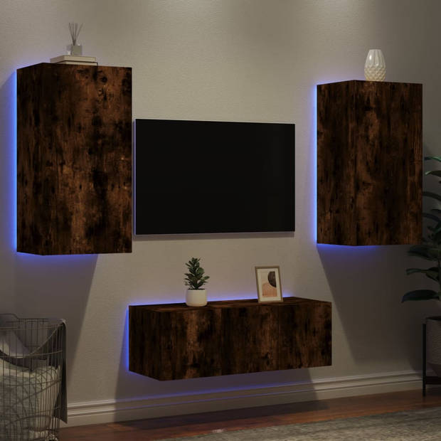 vidaXL 8-delige tv-wandmeubelset met LED bewerkt hout gerookt eiken