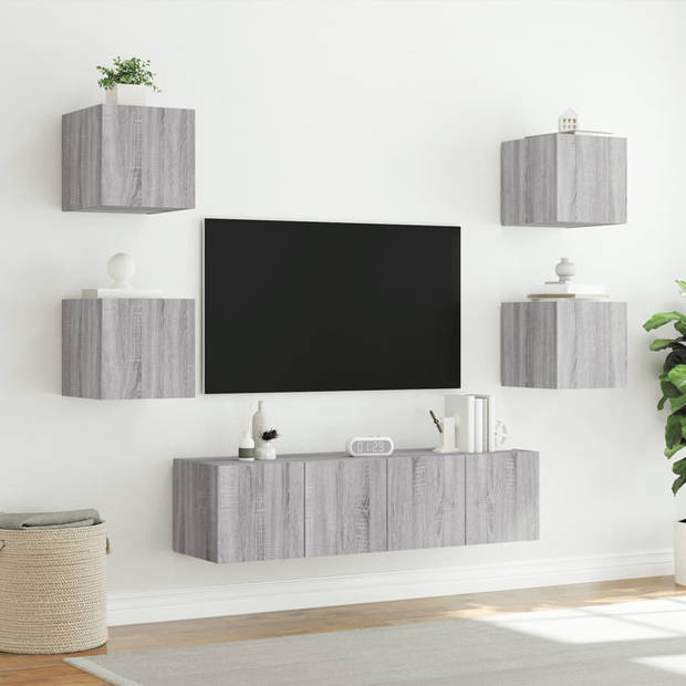 vidaXL 6-delige Tv-wandmeubelset met LED grijs sonoma eikenkleurig