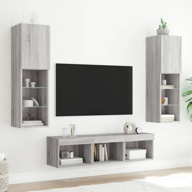 vidaXL 5-delige Tv-wandmeubelset met LED grijs sonoma eikenkleurig