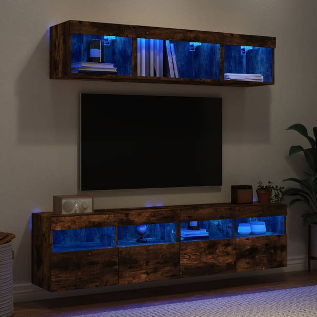 vidaXL 5-delige tv-wandmeubelset met LED bewerkt hout gerookt eiken