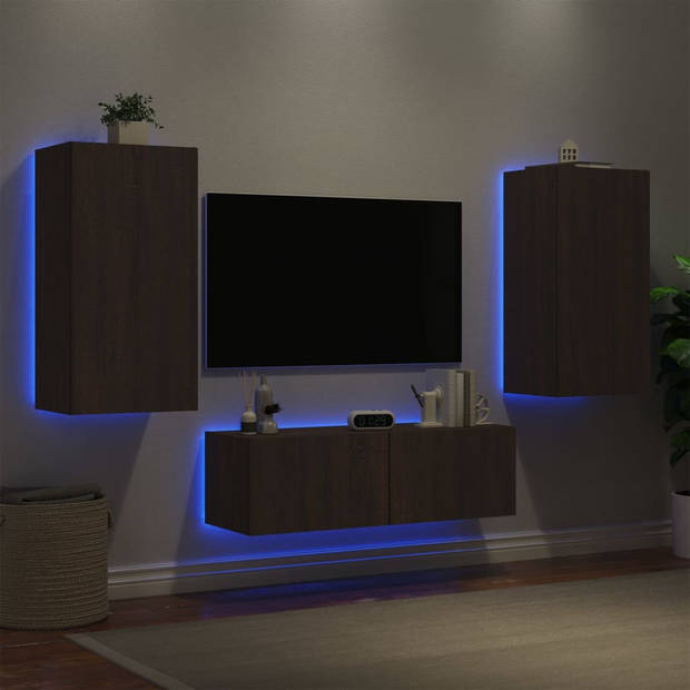 vidaXL 3-delige tv-wandmeubelset met LED-verlichting bruin eikenkleur