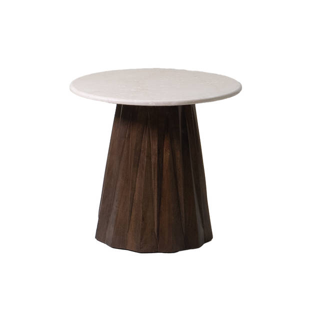 Giga Meubel - Bijzettafel Rond 50cm - Bruin Marmer/Hout - Faiza