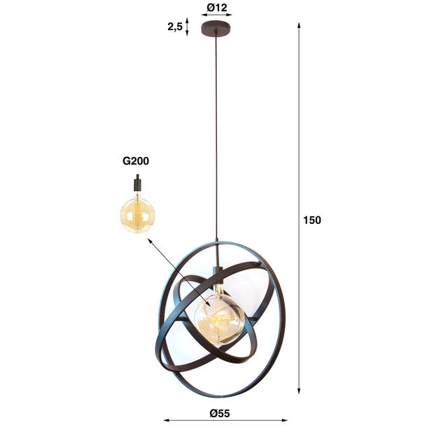 Giga Meubel - Hanglamp Zwart - 1-Lichts - Metaal - 150x55x55cm