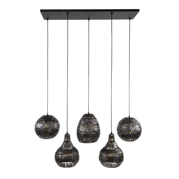 Giga Meubel - Hanglamp Metaal - Zwart/Bruin 5-Lichts - 130x30x150cm