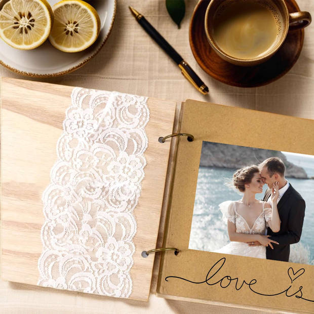 Intirilife huwelijksgastenboek mr & mrs vintage diy houten trouwboek - 26,1 x 18,9 x 0,9 cm - creatief trouwalbum