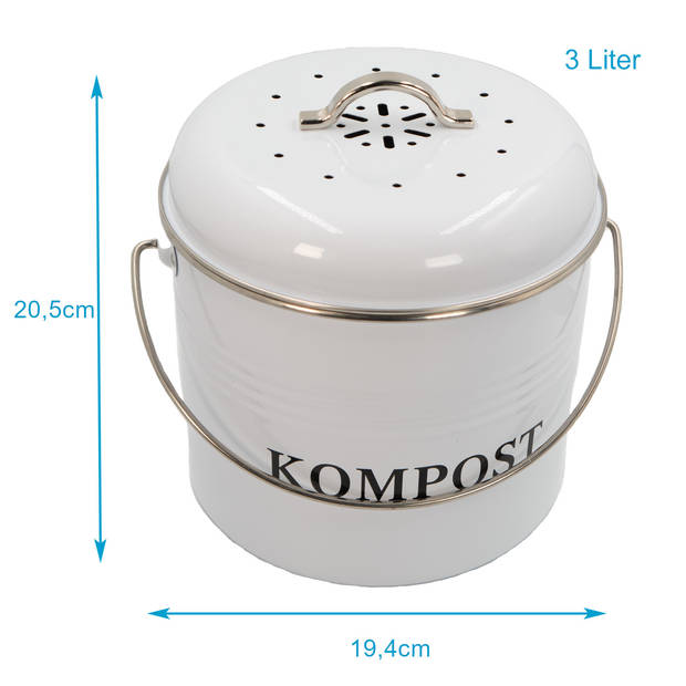 Intirilife compostemmer voor de keuken - 21.5 x 19 x 20.5 cm - inhoud van 3 liter - container voor afval
