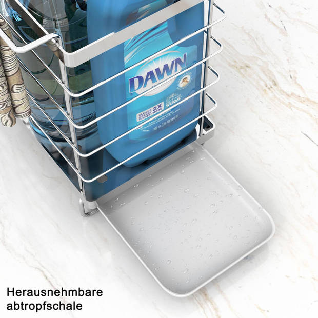 Intirilife praktische gootsteenbak schoonmaakmand badkamerhouder in zilver voor het opbergen van schoonmaken