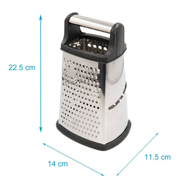 Intirilife rasp van roestvrij staal met antislipbodem - 22.5 cm - keukenrasp, schaaf, kaasrasp zester met 4 raspschijven