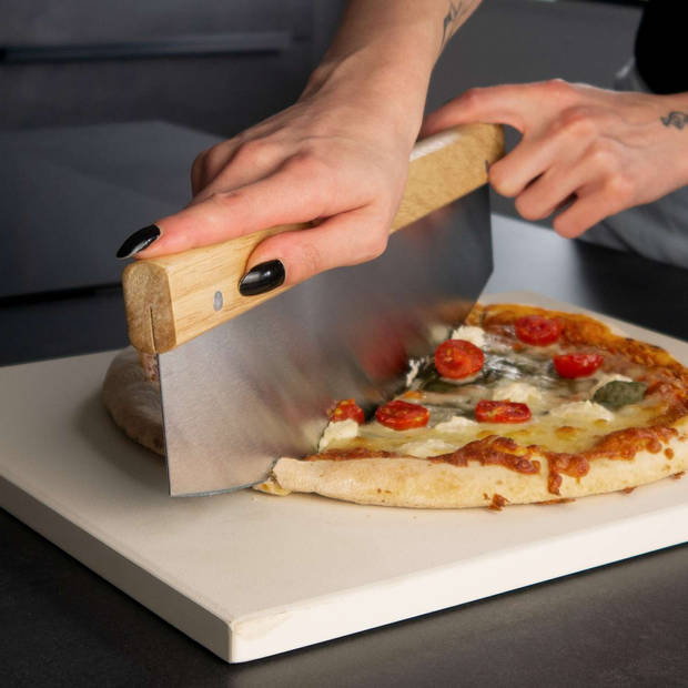 Intirilife professionele bruine pizzasnijder, mezzaluna-mes met roestvrijstalen lemmet - 35.3 x 10.8 x 5 cm