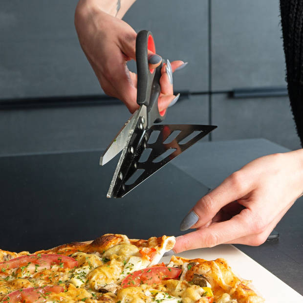 Intirilife 2-in-1 pizzaschaar met roestvrijstalen mes, lift en zachte grip - pizzasnijder voor schoon snijden van pizza