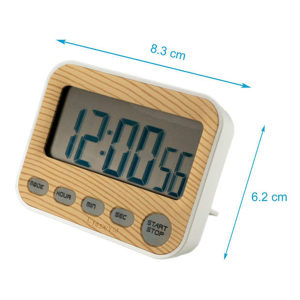 Intirilife digitale timer in bruin – keukenklok kookwekker keukentimer in houtlook met lcd-display