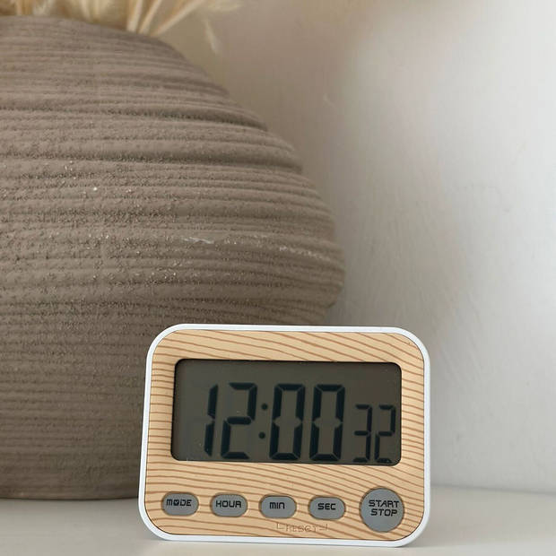 Intirilife digitale timer in bruin – keukenklok kookwekker keukentimer in houtlook met lcd-display