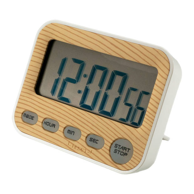 Intirilife digitale timer in bruin – keukenklok kookwekker keukentimer in houtlook met lcd-display