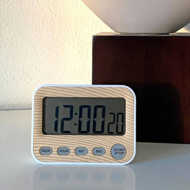 Intirilife digitale timer in bruin – keukenklok kookwekker keukentimer in houtlook met lcd-display