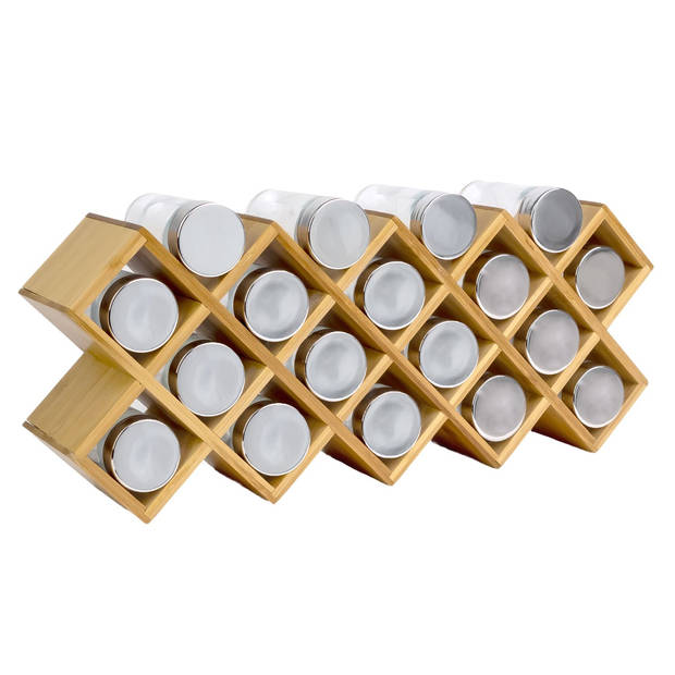 Intirilife kruidenrek set gemaakt van bamboe kruidenrek met 18 kruidenpotjes - 43 x 9,5 x 18 cm - opberghouder