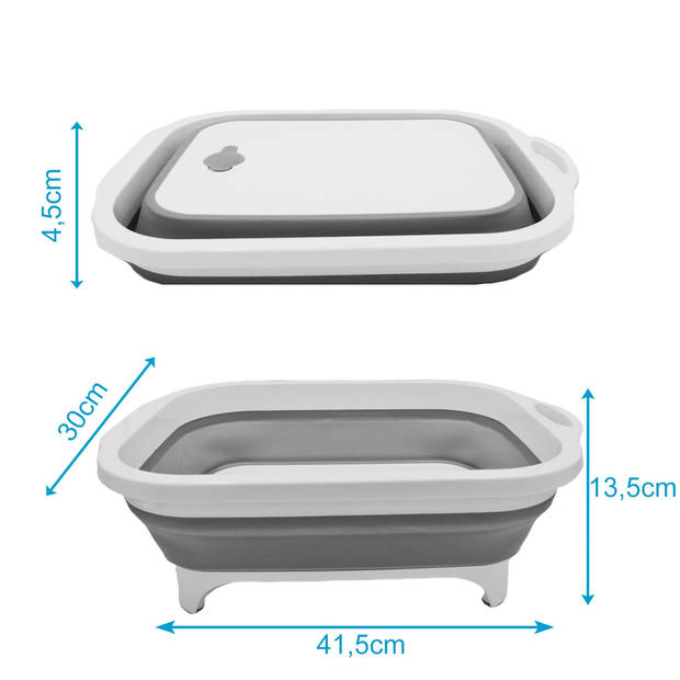 Intirilife multifunctionele opvouwbare snijplank afdruiprek met 8l inhoud in grijs - wit met opbergdoos voor snijgereeds