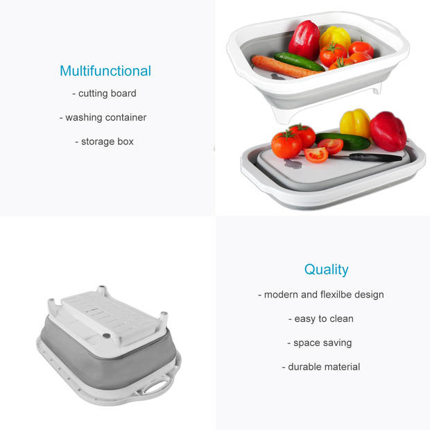 Intirilife multifunctionele opvouwbare snijplank afdruiprek met 8l inhoud in grijs - wit met opbergdoos voor snijgereeds