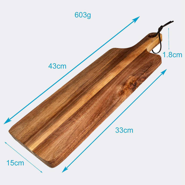 Intirilife houten snijplank - totale afmeting 43 x 15 x 1.8 cm - snijgebied 33 x 15 cm - keukenplank voor vlees kaas