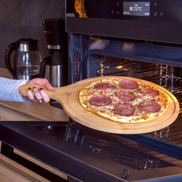 Intirilife pizzaplank, snijplank met handvat en gat om op te hangen - diameter van 31.5 / 28.5 cm - pizzaschep