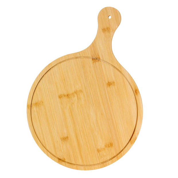 Intirilife pizzaplank, snijplank met handvat en gat om op te hangen - diameter van 31.5 / 28.5 cm - pizzaschep