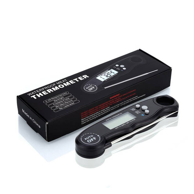 Intirilife opvouwbare keukenthermometer in zwart – digitale waterdichte magnetische thermometer met lcd-display en alarm
