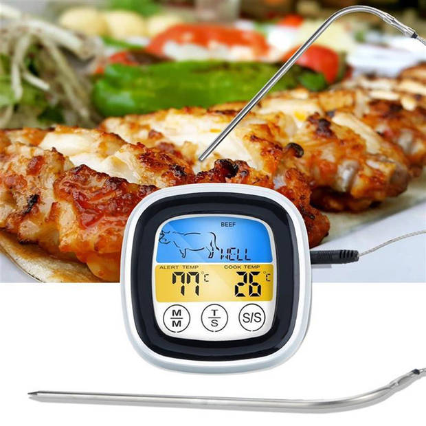 Intirilife barbecue thermometer in wit – digitale bbq thermometer met timer voor grillen en koken