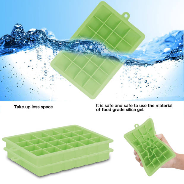 Intirilife 2x ijsblokjesvorm in groen - set van 2 met 24 vakjes ijsblokjes siliconen vormpjes met deksel