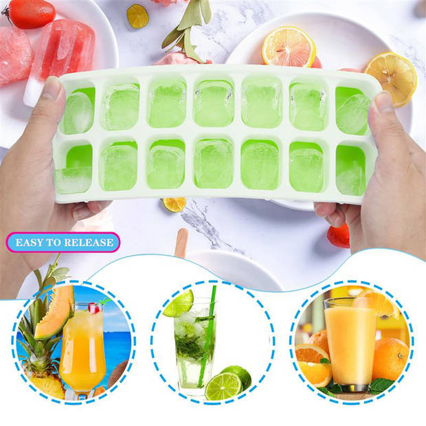 Intirilife ijsblokjesvormen in groen – set van 4 à 14 vakken met deksel ijsblokjeshouder afsluitbaar