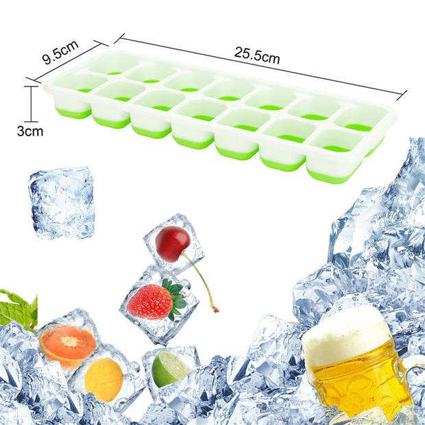 Intirilife ijsblokjesvormen in groen – set van 4 à 14 vakken met deksel ijsblokjeshouder afsluitbaar