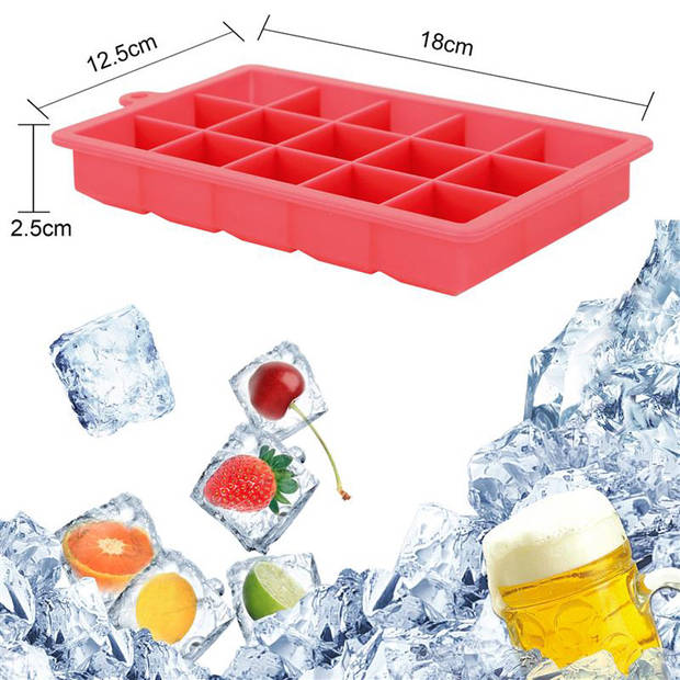 Intirilife 2 x ijsblokjesvorm in rood, set van 2 à 15 vakken, siliconen vormen met deksel, flexibele ijsblokjeshouder