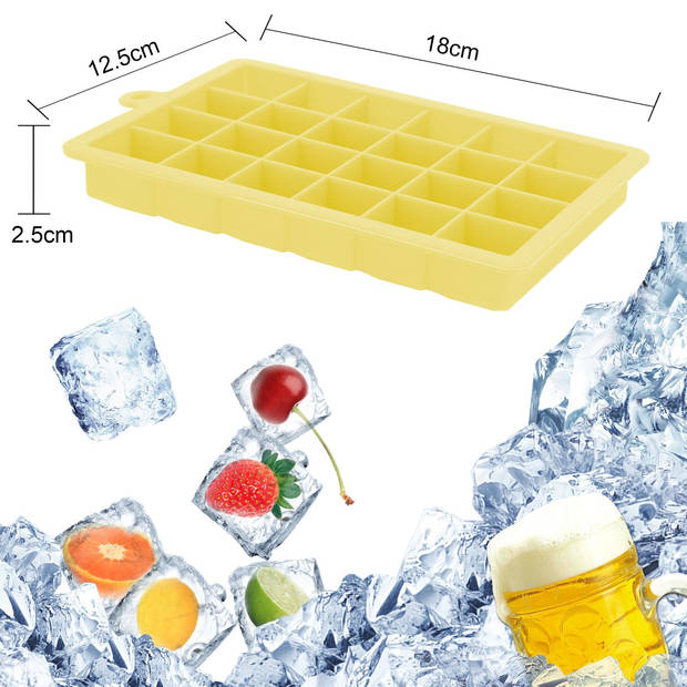 Intirilife 2x ijsblokjesvorm in geel - set van 2 met 24 vakjes ijsblokjes siliconen vormpjes met deksel