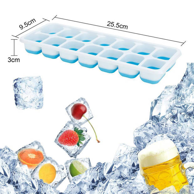 Intirilife ijsblokjesvorm in blauw, set van 4 à 14 vakken, ijsblokjesvormen met deksel, afsluitbaar en stapelbaar