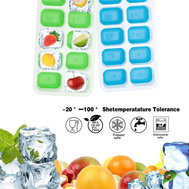 Intirilife ijsblokjesvorm in blauw, set van 4 à 14 vakken, ijsblokjesvormen met deksel, afsluitbaar en stapelbaar