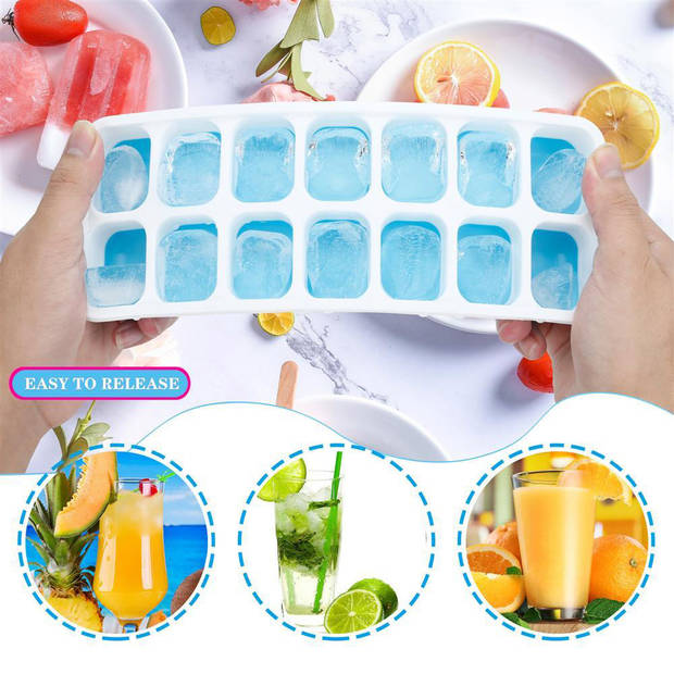 Intirilife ijsblokjesvorm in blauw, set van 4 à 14 vakken, ijsblokjesvormen met deksel, afsluitbaar en stapelbaar