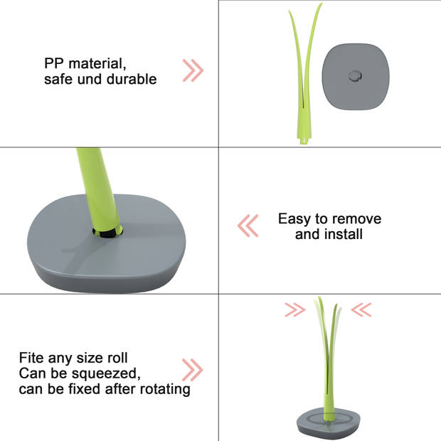 Intirilife blad keukenrolhouder - keukenrolstandaard vrijstaand antislip 32,5 cm hoog groen