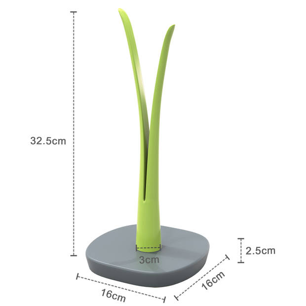 Intirilife blad keukenrolhouder - keukenrolstandaard vrijstaand antislip 32,5 cm hoog groen