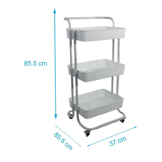 Intirilife rolwagen met 3 niveaus in wit - 85 x 34 x 42 cm - serveerwagen met handvat, opbergwagen, voor keuken, bad