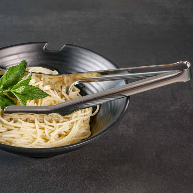 Intirilife 2-delig set spaghettilepel en spaghettitang van roestvrij staal in zilver - noedellepel, pastatang, keukentan