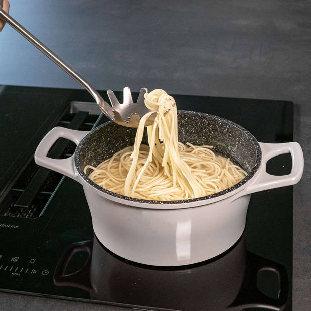 Intirilife 2-delig set spaghettilepel en spaghettitang van roestvrij staal in zilver - noedellepel, pastatang, keukentan