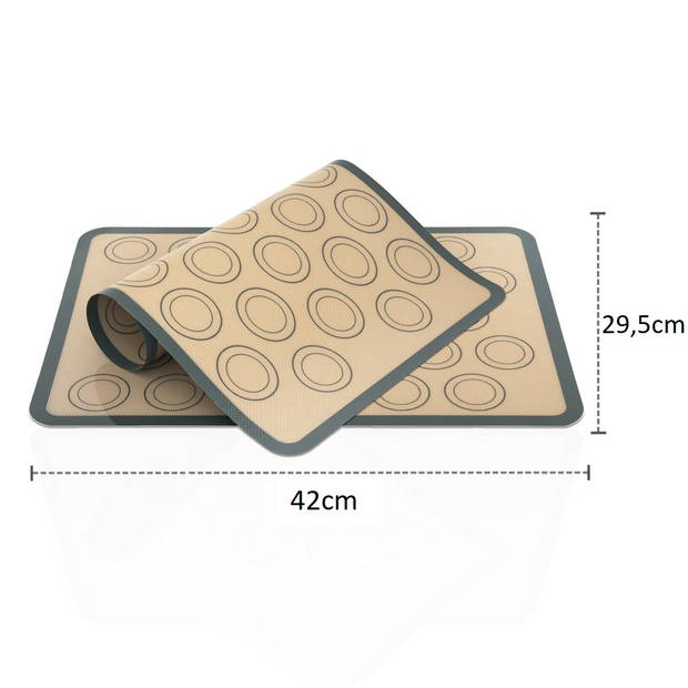 Intirilife 2x herbruikbare siliconen macaron bakmat in grijsbruin met afmeting 42 x 29,5 cm kookgerei