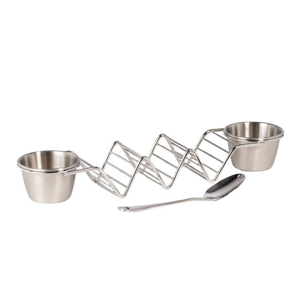 Intirilife taco houder van roestvrij staal voor tot 3 tacos - 2 sauskommen (55 ml elk) - 1 lepel - 28.5 x 6.3 x 4 cm