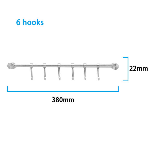 Intirilife roestvrij stalen keukenstang met 6 haken - keukenreling keukengereihouder wandhouder keukenhaken