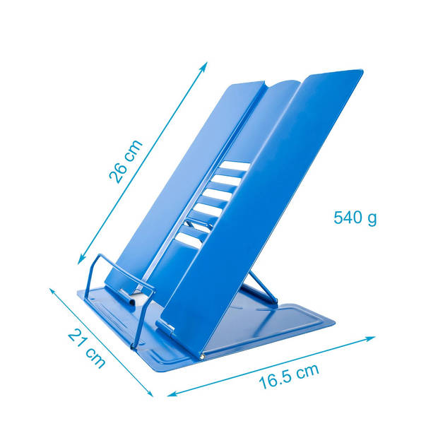 Intirilife leesstandaard van metalen in blauw - 21 x 16.5 x 20.3 cm - in hoogte verstelbare boekenstandaard voor school