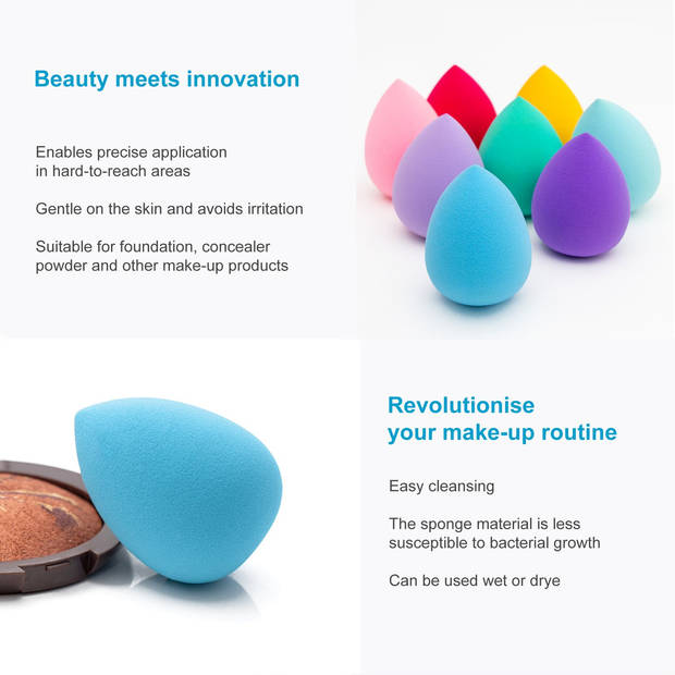 Intirilife set van 5 make up spons ei make-up spons in blauw - zachte beauty blender voor foundation en concealer