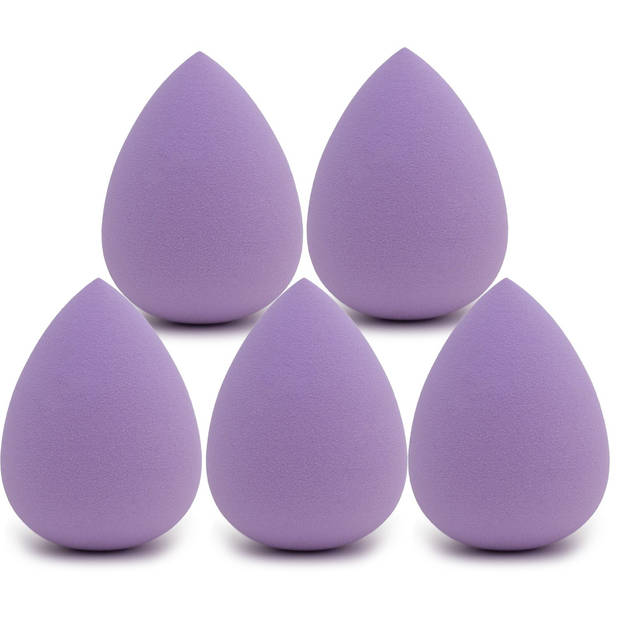 Intirilife set van 5 make up spons ei make-up spons in light purple - zachte beauty blender voor foundation en concealer