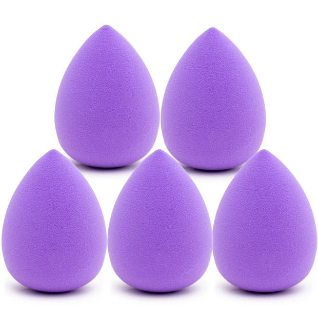 Intirilife set van 5 make up spons ei make-up spons in donker paars - zachte beauty blender voor foundation en concealer