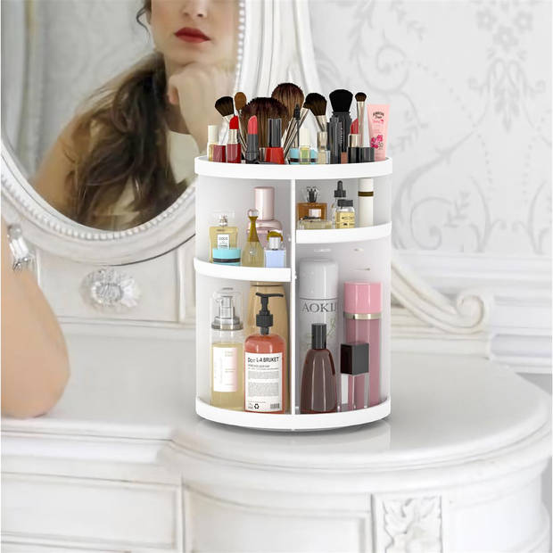 Intirilife 360 ????graden roterende make-up organizer tas in wit cosmetische opbergdoos voor sieradenaccessoires make-up