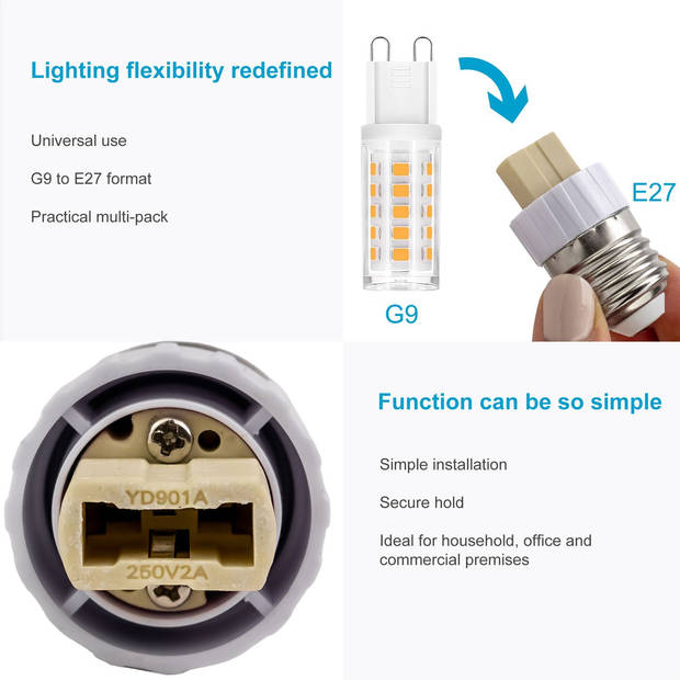 Intirilife e27 naar g9 lampvoet adapter in wit - 4x lampadapter voor het omvormen van e27 naar g9