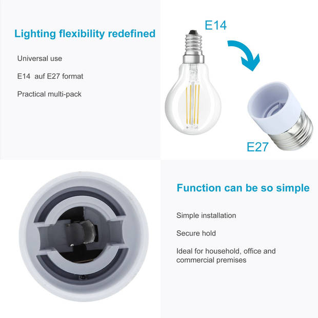 Intirilife e27 naar e14 lampvoet adapter in wit - 4x lampadapter voor het omvormen van e27 naar e14