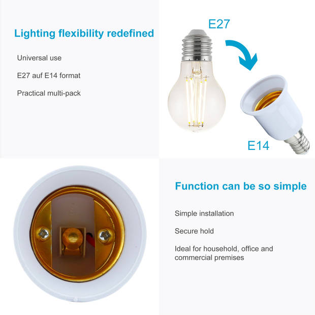 Intirilife e14 naar e27 lampvoet adapter in wit - 4x lampadapter voor het omvormen van e14 naar e27